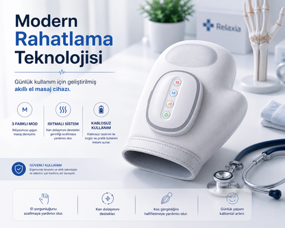 Relaxia Akıllı El Masaj Cihazı – Isıtmalı Rahatlama Desteği